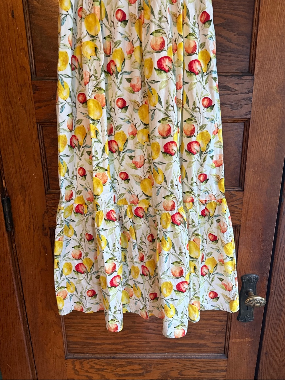 O.P.T 100% Cotton Lemon Print Citrus Midi Dress Tiered Skirt Ruffle Sleeves XL - Picture 4 of 12